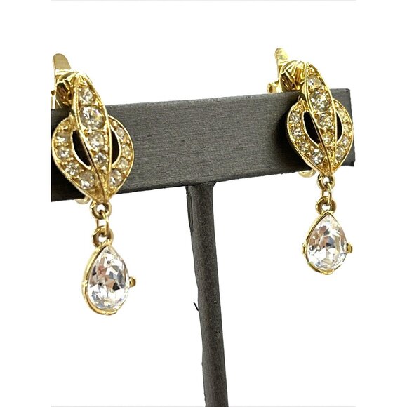 Vintage TRIFARI Earrings Rhinestone Dangle Clip Dangle Earrings 1.5" - Picture 8 of 9